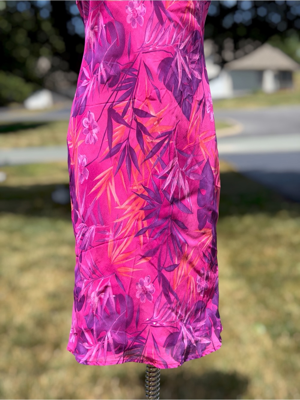 Vintage 90s Evan Picone Tropical Floral Pink Rayon Sleeveless Midi Dress Resort - Picture 3 of 9